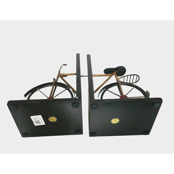 Vintage Style Bicycle Bookends Distressed Black & Gold Metal Base - Picture 5 of 6